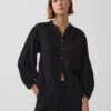 Camicia oversize in garza di cotone senza colletto