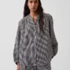 Camicia oversize in garza di cotone senza colletto