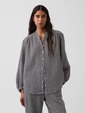 Camicia oversize in garza di cotone senza colletto