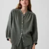 Camicia oversize in garza di cotone senza colletto