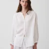 Camicia oversize in garza di cotone senza colletto