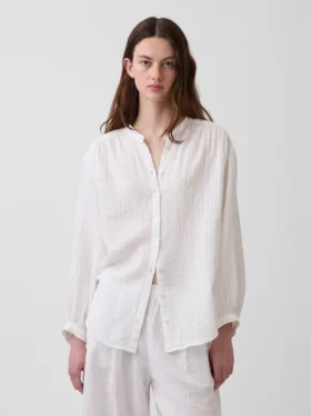 Camicia oversize in garza di cotone senza colletto
