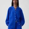 Camicia oversize in garza di cotone senza colletto