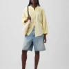 Camicia oversize in garza di cotone senza colletto