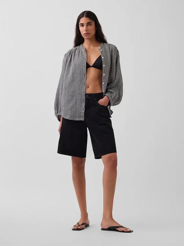 Camicia oversize in garza di cotone senza colletto