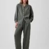Camicia oversize in garza di cotone senza colletto