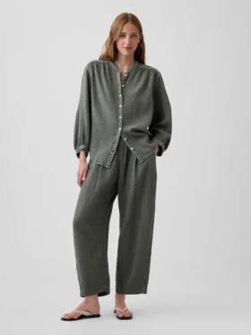 Camicia oversize in garza di cotone senza colletto
