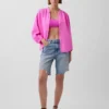 Camicia oversize in garza di cotone senza colletto