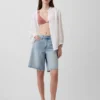 Camicia oversize in garza di cotone senza colletto