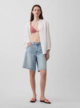 Camicia oversize in garza di cotone senza colletto