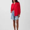 Camicia oversize in garza di cotone senza colletto
