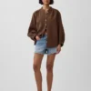 Camicia oversize in garza di cotone senza colletto