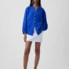 Camicia oversize in garza di cotone senza colletto