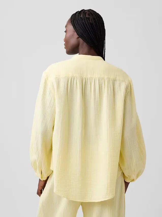 Camicia oversize in garza di cotone senza colletto