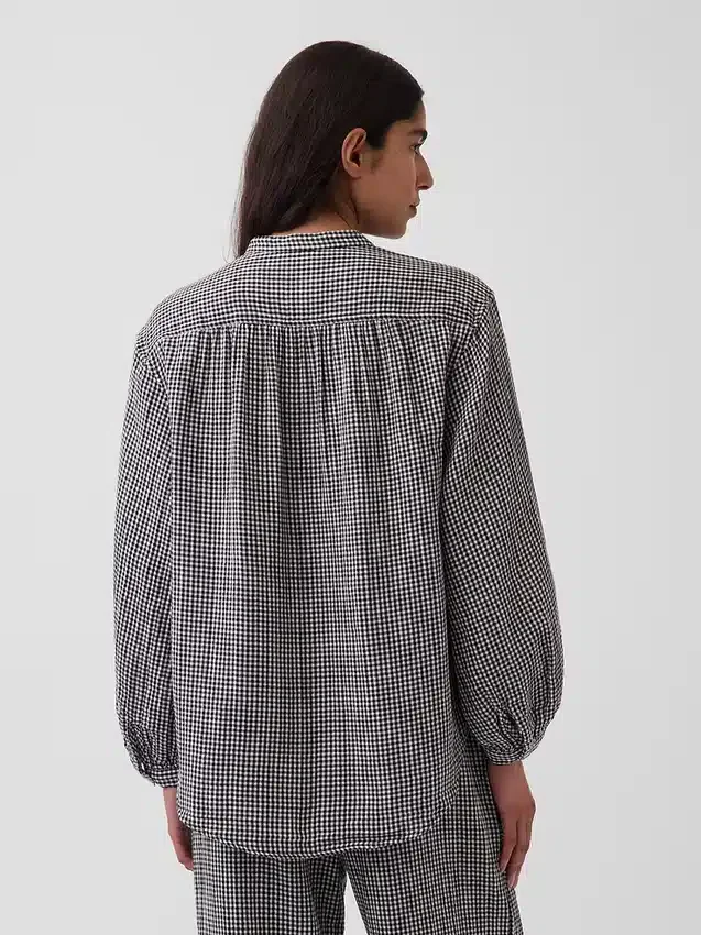 Camicia oversize in garza di cotone senza colletto