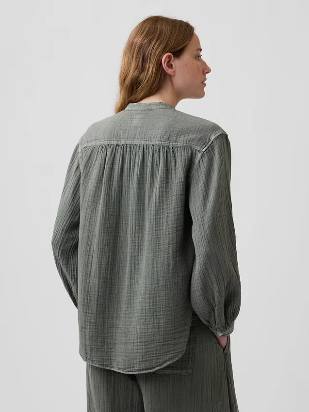 Camicia oversize in garza di cotone senza colletto
