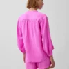 Camicia oversize in garza di cotone senza colletto