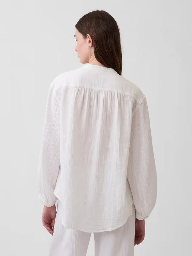Camicia oversize in garza di cotone senza colletto