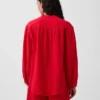 Camicia oversize in garza di cotone senza colletto