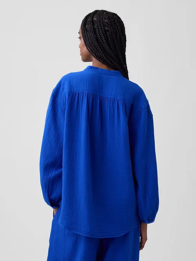 Camicia oversize in garza di cotone senza colletto