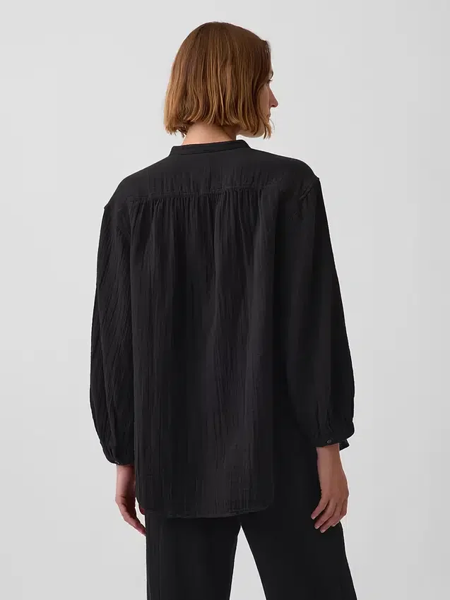 Camicia oversize in garza di cotone senza colletto