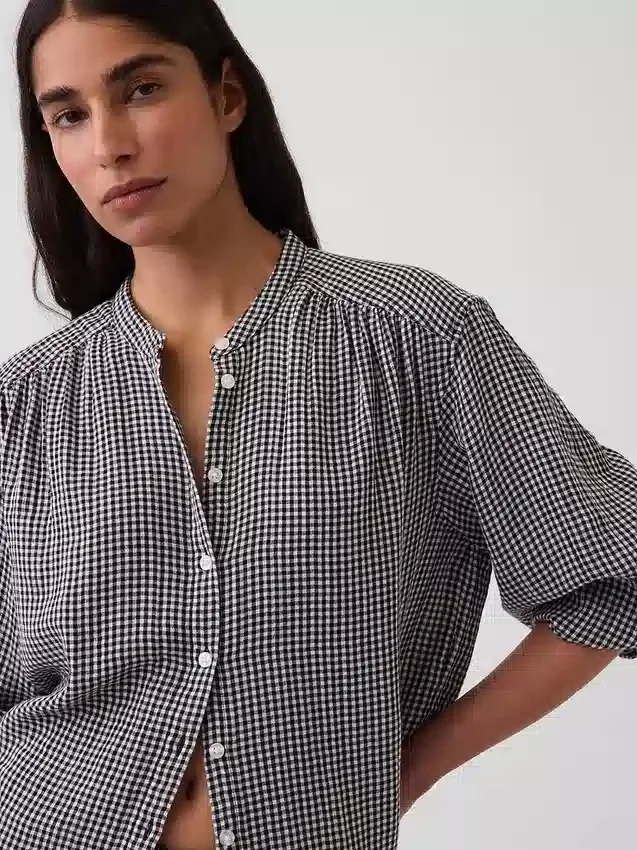 Camicia oversize in garza di cotone senza colletto
