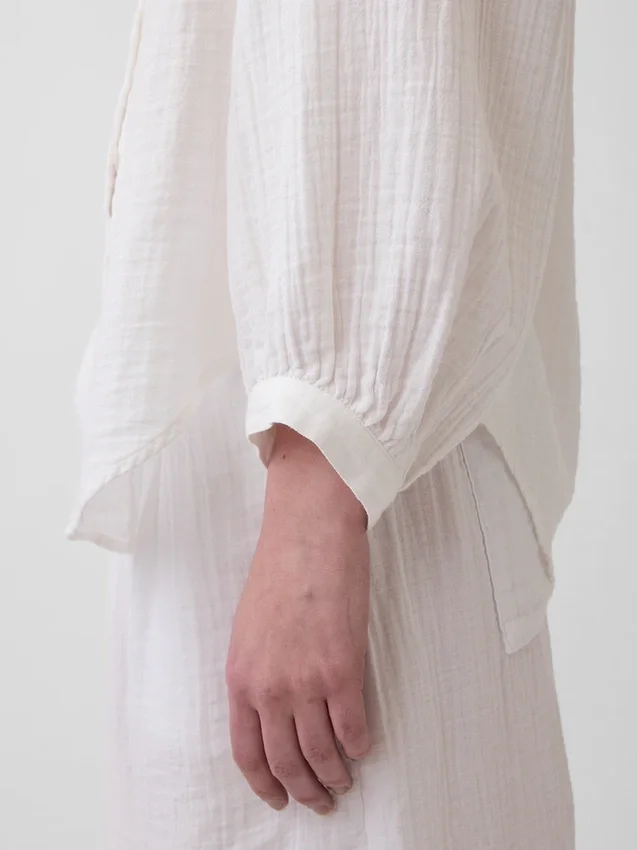 Camicia oversize in garza di cotone senza colletto