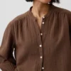 Camicia oversize in garza di cotone senza colletto