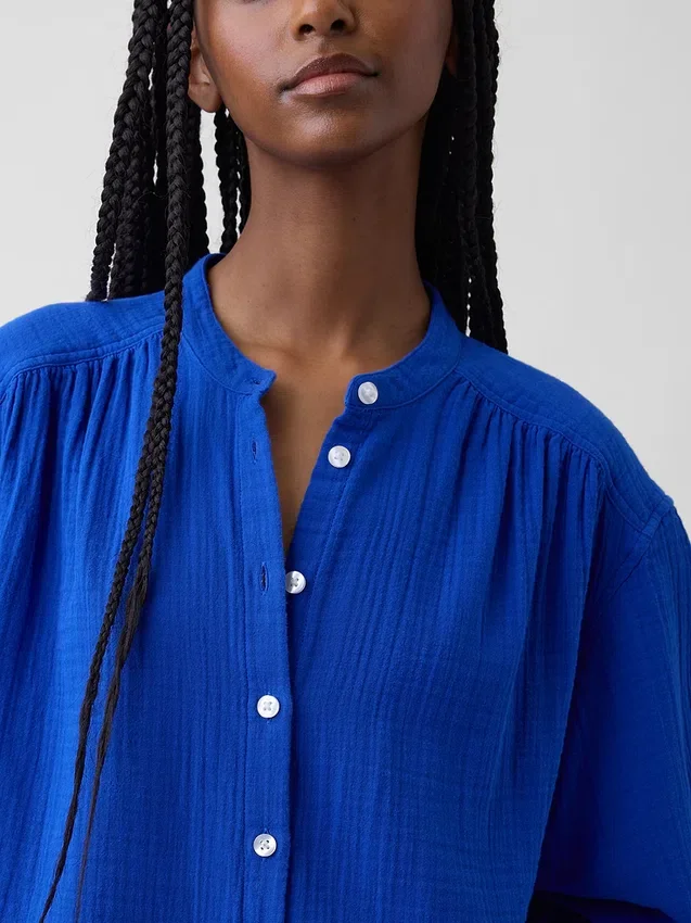 Camicia oversize in garza di cotone senza colletto