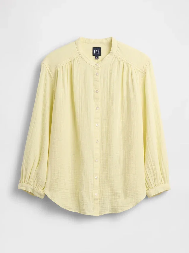 Camicia oversize in garza di cotone senza colletto
