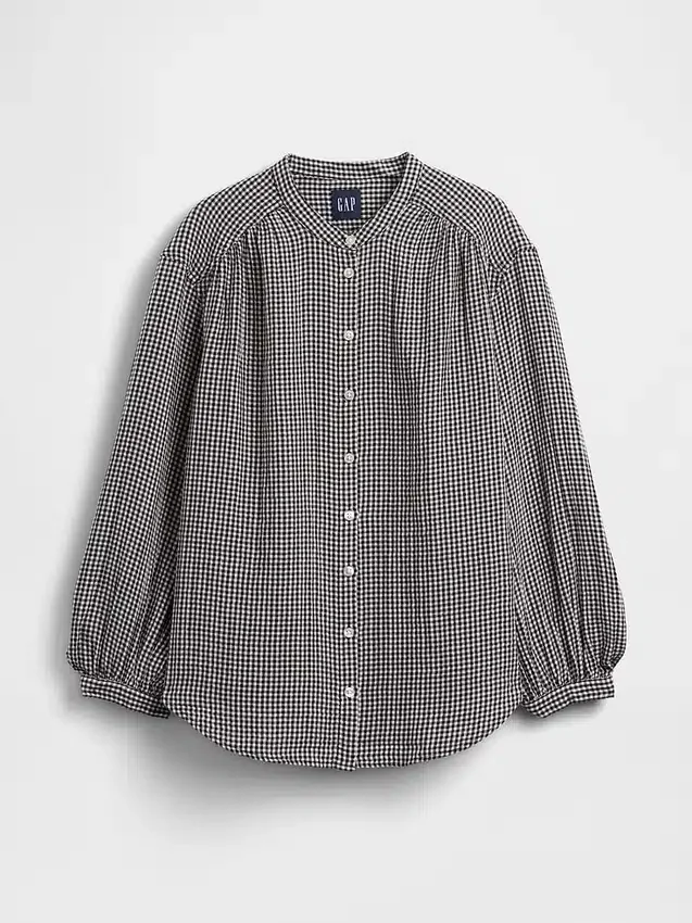 Camicia oversize in garza di cotone senza colletto