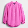 Camicia oversize in garza di cotone senza colletto