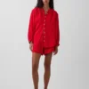 Camicia oversize in garza di cotone senza colletto
