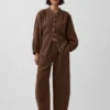 Camicia oversize in garza di cotone senza colletto