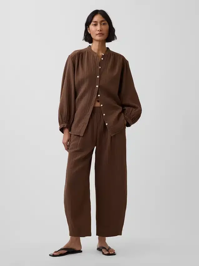 Camicia oversize in garza di cotone senza colletto