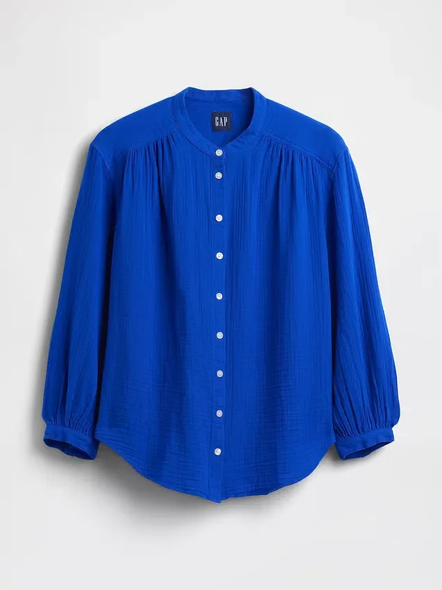 Camicia oversize in garza di cotone senza colletto