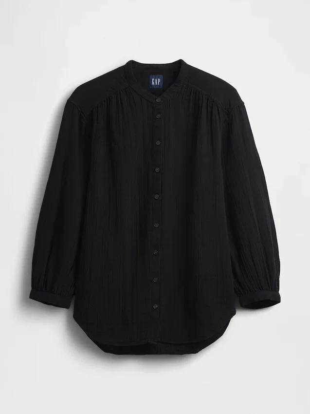 Camicia oversize in garza di cotone senza colletto