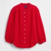 Camicia oversize in garza di cotone senza colletto