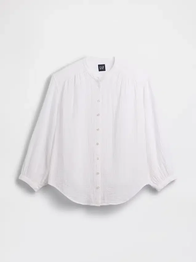 Camicia oversize in garza di cotone senza colletto