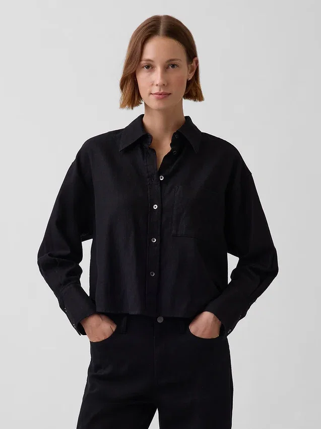 Camicia oversize in misto lino e cotone