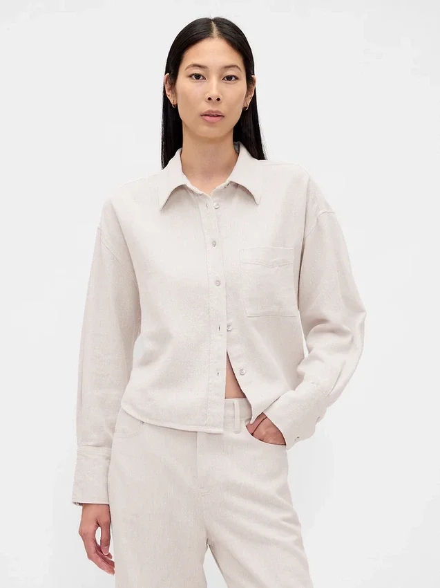 Camicia oversize in misto lino e cotone