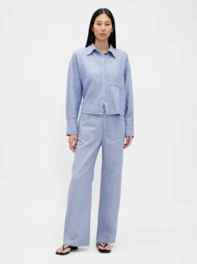 Camicia oversize in misto lino e cotone