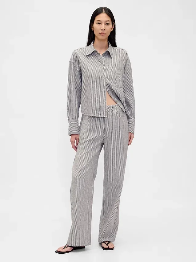 Camicia oversize in misto lino e cotone