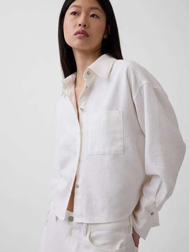 Camicia oversize in misto lino e cotone