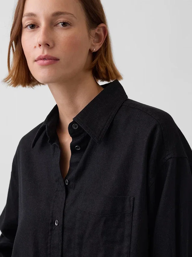 Camicia oversize in misto lino e cotone