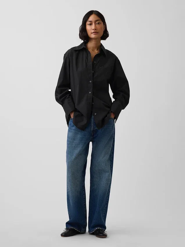Camicia oversize in popeline di cotone biologico