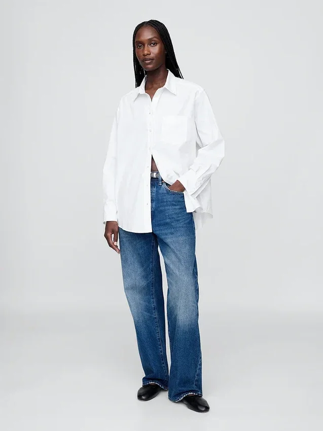 Camicia oversize in popeline di cotone biologico
