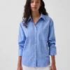 Camicia oversize in popeline di cotone biologico con maniche arricciate