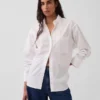 Camicia oversize in popeline di cotone biologico con maniche arricciate