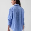 Camicia oversize in popeline di cotone biologico con maniche arricciate